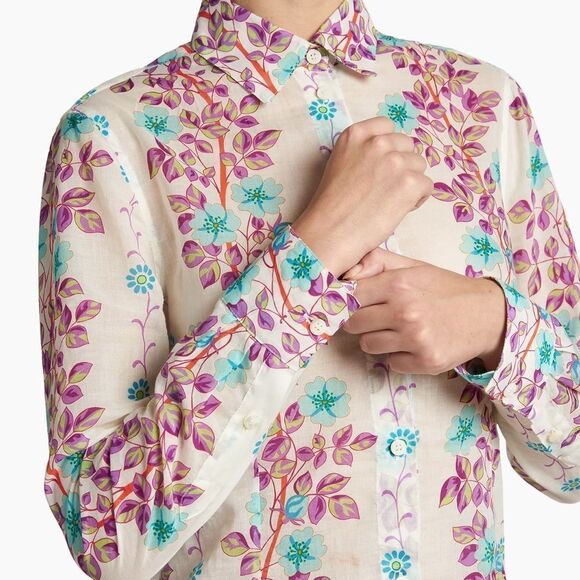 Etro Floral Vine Cotton Button Down Blouse Size 0 - Picture 2 of 9